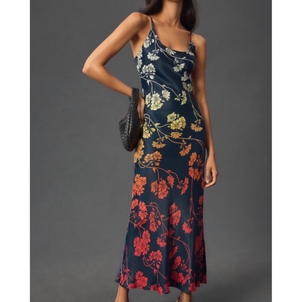 Anthropologie Conditions Apply Floral Maxi Slip Dress XS Tropical Ombre Resort